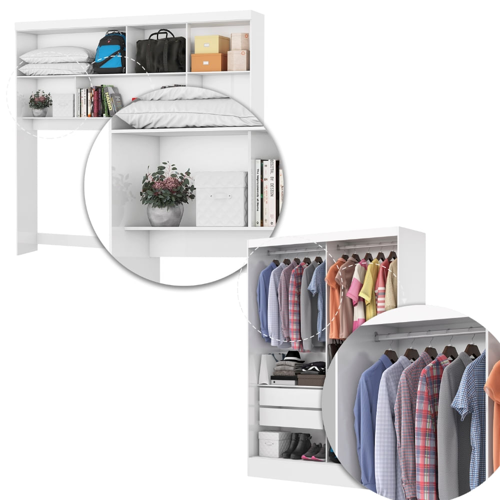 Encontraproduto.com.br - Quarto Modulado Casal com Espelho e Cama 7 Portas Belém Carioca Móveis