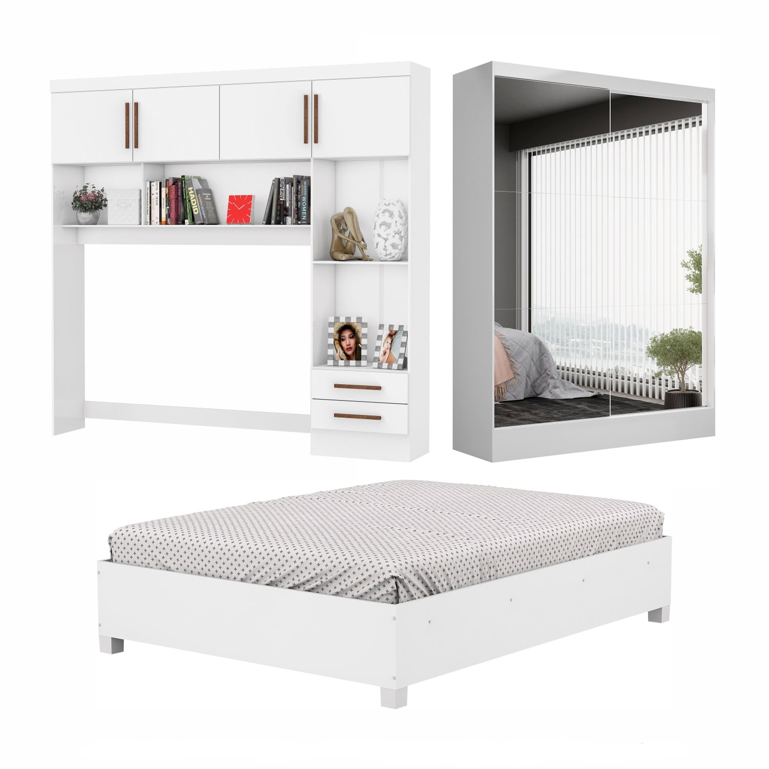 Encontraproduto.com.br - Quarto Modulado Casal com Espelho e Cama 6 Portas Belém Premium Carioca Móveis
