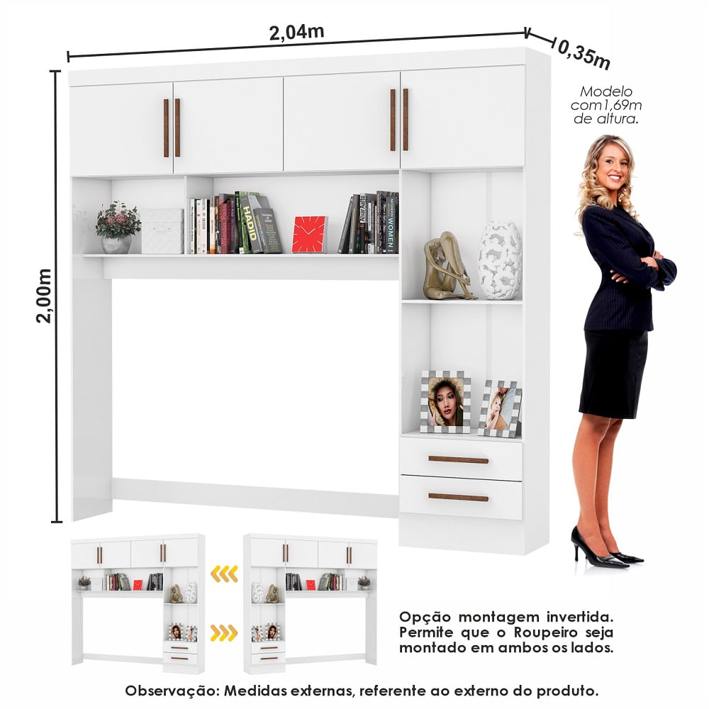 Encontraproduto.com.br - Quarto Modulado Casal com Espelho e Cama 6 Portas Belém Premium Carioca Móveis