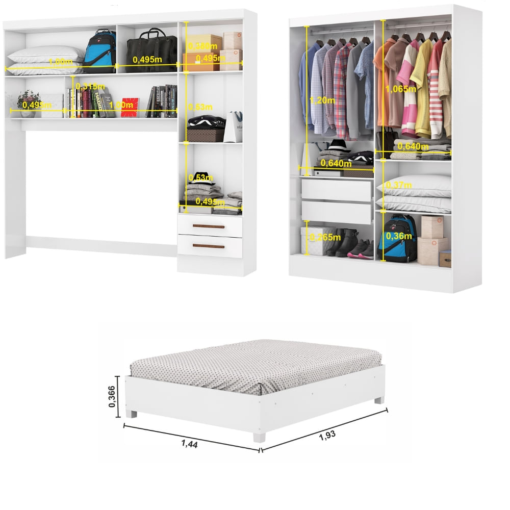 Encontraproduto.com.br - Quarto Modulado Casal com Espelho e Cama 6 Portas Belém Premium Carioca Móveis