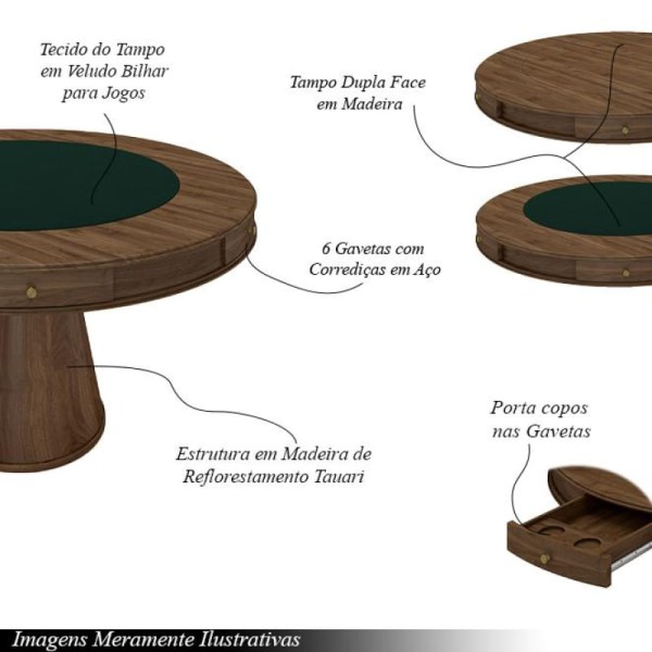 Encontraproduto.com.br - Conjunto Mesa de Jogos Carteado Bellagio Tampo Reversível Verde e 6 Cadeiras Madeira Poker Base Cone Linho Cinza/Nogueira G42 - Gran Belo