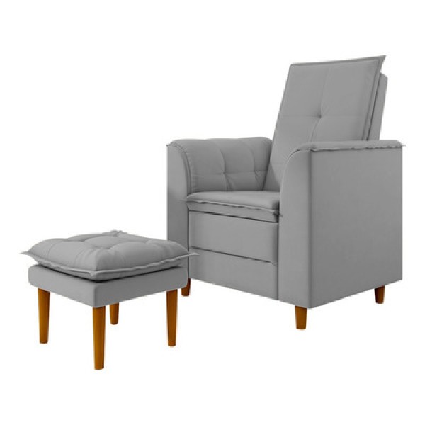Encontraproduto.com.br - Poltrona de Amamentação Quarto de Bebê Gracy com Puff Pés Palito Veludo Cinza G85 - Gran Belo
