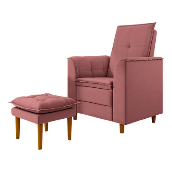 Encontraproduto.com.br - Poltrona de Amamentação Quarto de Bebê Gracy com Puff Pés Palito Veludo Rosa G85 - Gran Belo