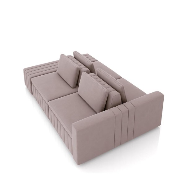 Encontraproduto.com.br - Sofá Ilha com Encosto e Almofadas Móveis Olimpo 245cm Modulado Veludo Rosê G45 - Gran Belo