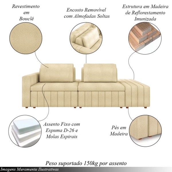 Encontraproduto.com.br - Sofá Ilha com Encosto e Almofadas Móveis Olimpo 285cm Modulado Bouclê Bege G45 - Gran Belo