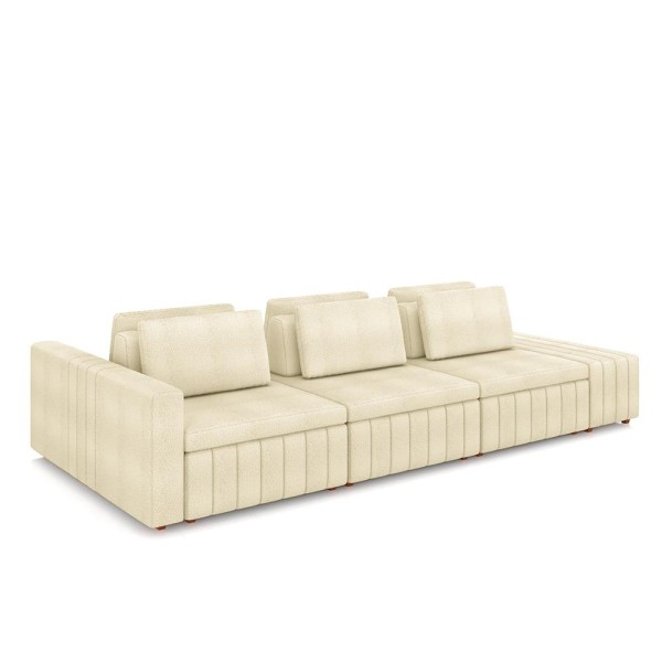 Encontraproduto.com.br - Sofá Ilha com Encosto e Almofadas Móveis Olimpo 335cm Modulado Bouclê Off White G45 - Gran Belo