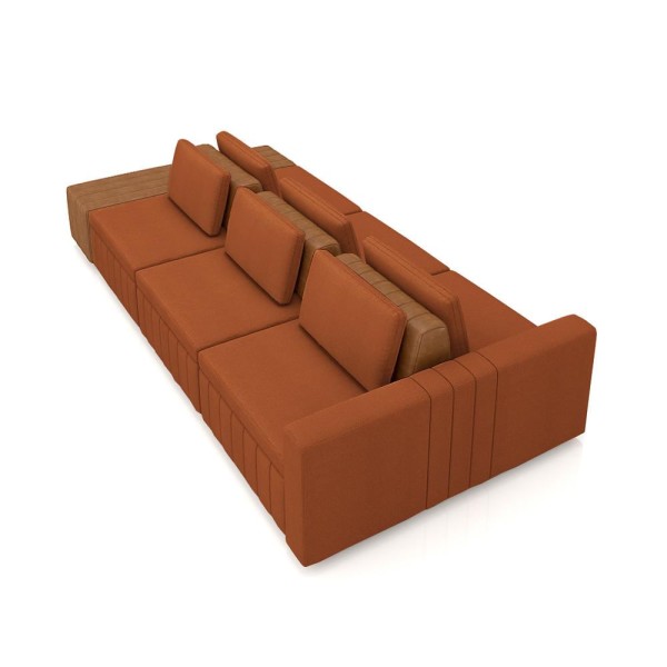 Encontraproduto.com.br - Sofá Ilha com Encosto e Almofadas Móveis Olimpo 335cm Modulado Linho/PU Terracota/Caramelo G45 - Gran Belo