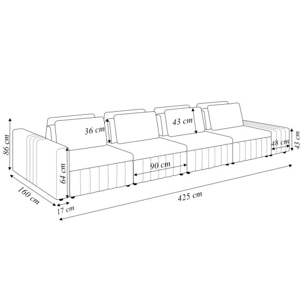 Encontraproduto.com.br - Sofá Ilha Com Encosto E Almofadas Móveis Olimpo 425cm Modulado Linho-pu Bege-preto G45 - Gran Belo