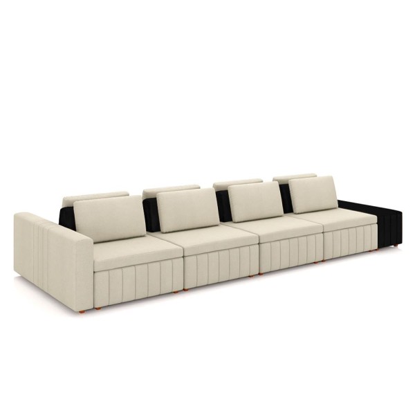 Encontraproduto.com.br - Sofá Ilha Com Encosto E Almofadas Móveis Olimpo 425cm Modulado Linho-pu Bege-preto G45 - Gran Belo
