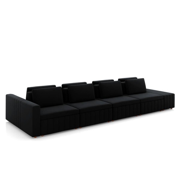 Encontraproduto.com.br - Sofá Ilha Com Encosto E Almofadas Móveis Olimpo 425cm Modulado Veludo Preto G45 - Gran Belo