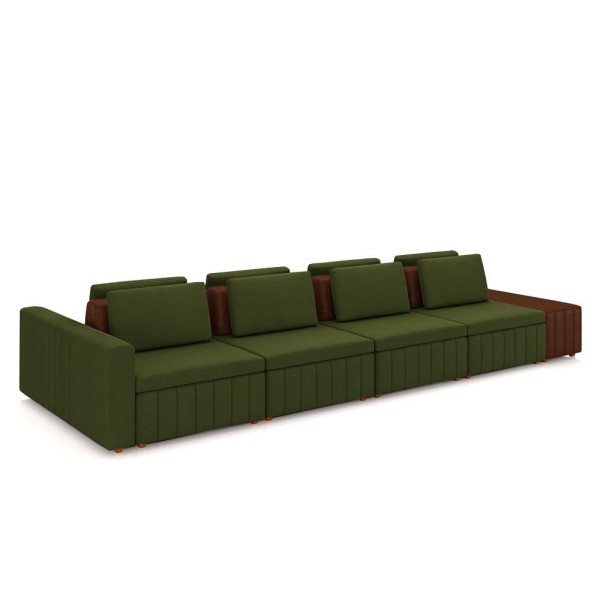 Sofá Ilha Com Encosto E Almofadas 465cm Modulado Linho-pu Verde-marrom G45 - Gran Belo