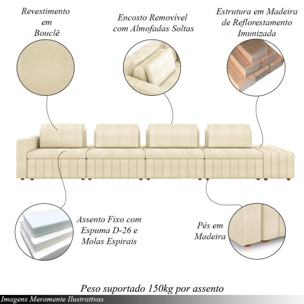 Encontraproduto.com.br - Sofá Ilha Com Encosto E Almofadas Móveis Olimpo 505cm Modulado Bouclê Off White G45 - Gran Belo