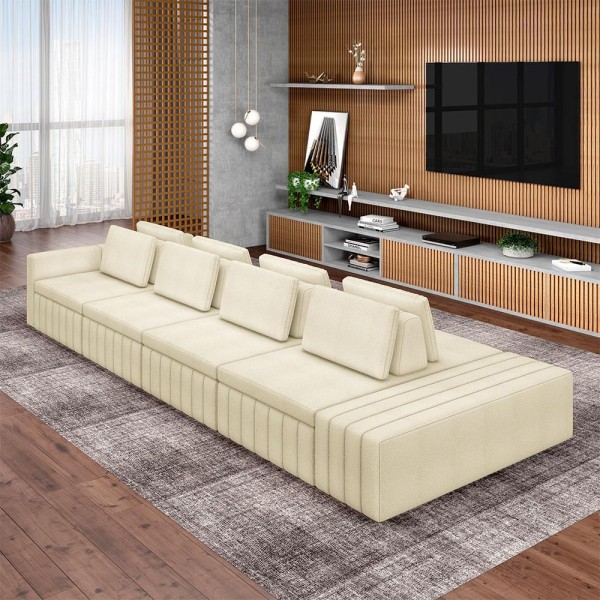 Encontraproduto.com.br - Sofá Ilha Com Encosto E Almofadas Móveis Olimpo 505cm Modulado Bouclê Off White G45 - Gran Belo