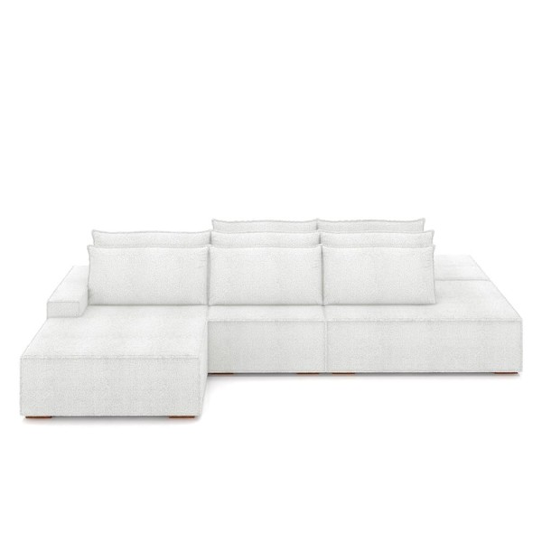 Encontraproduto.com.br - Sofá Ilha com Encosto e Almofadas Delta 435cm Modulado Chase e Puffs Bouclê Off white G52 - Gran Belo