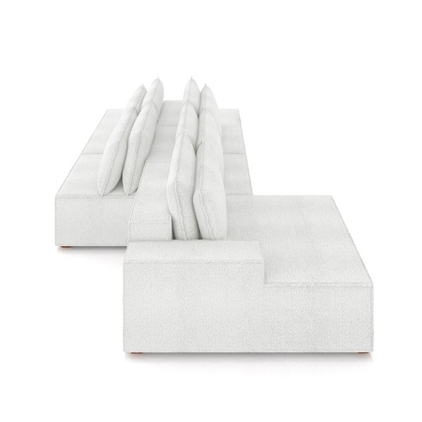 Encontraproduto.com.br - Sofá Ilha com Encosto e Almofadas Delta 435cm Modulado Chase e Puffs Bouclê Off white G52 - Gran Belo