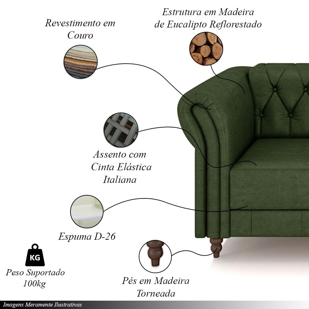 Encontraproduto.com.br - Poltrona Decorativa Sala de Estar Stanford Chesterfield Pés de Madeira Couro Verde Manchado G58 - Gran Belo