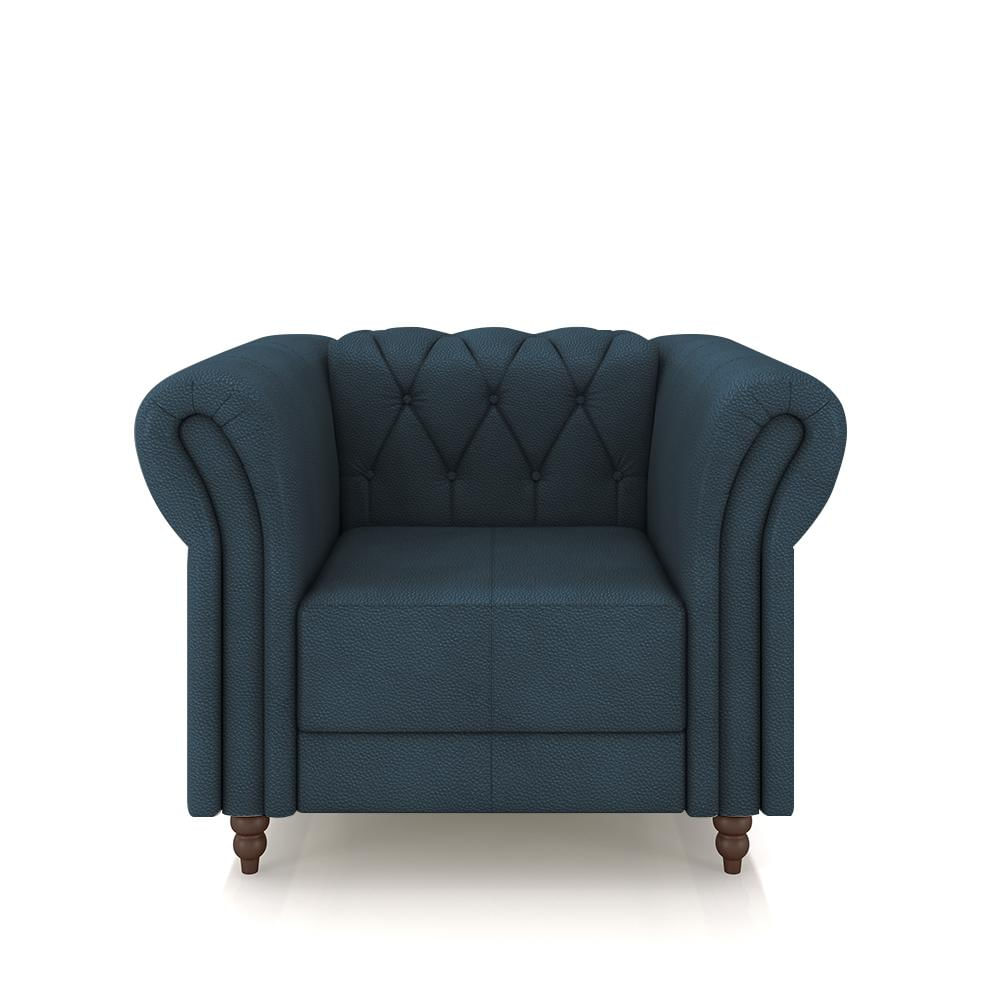Encontraproduto.com.br - Kit 2 Poltronas Decorativas Sala de Estar Stanford Chesterfield Pés de Madeira Couro Azul Marinho G58 - Gran Belo