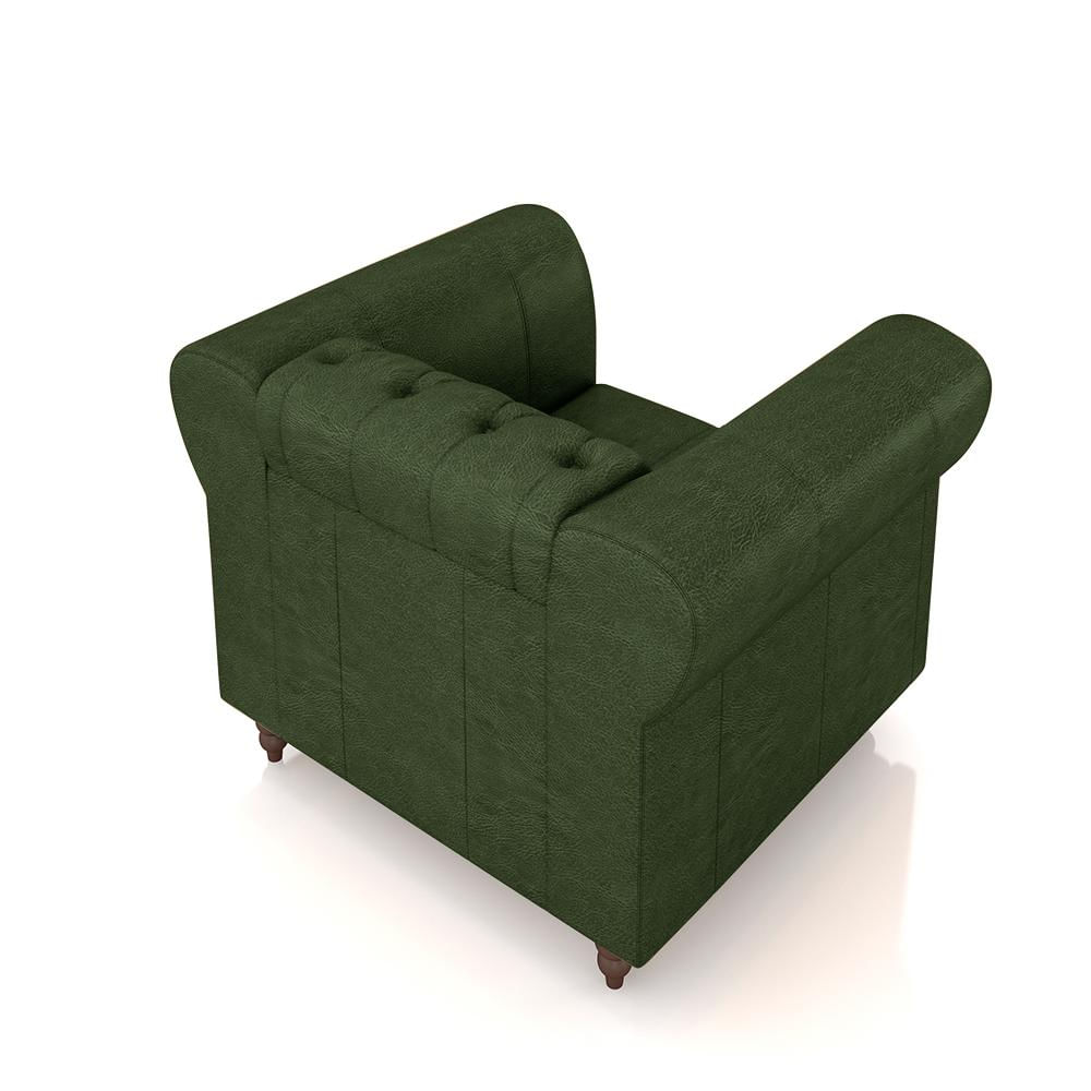 Encontraproduto.com.br - Kit 2 Poltronas Decorativas Sala de Estar Stanford Chesterfield Pés de Madeira Couro Verde Manchado G58 - Gran Belo