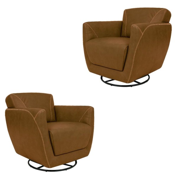 Kit 2 Poltronas Decorativas Valentina Sala de Estar Giratória Couro Caramelo Manchado G40 - Gran Belo