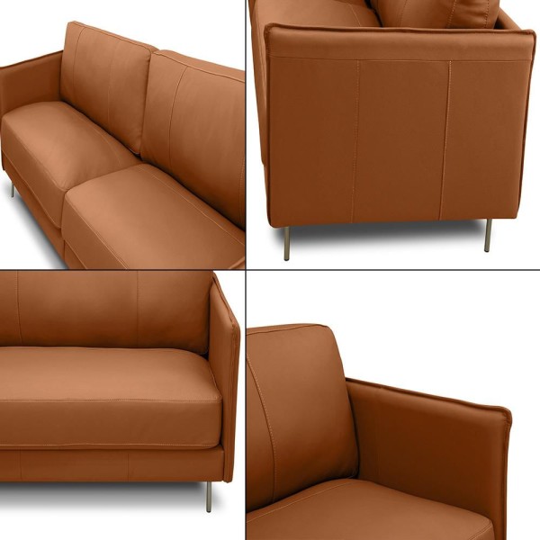 Encontraproduto.com.br - Sofá Decorativo Anthony 4 Lugares Sala De Estar 270cm Pés Em Aço Couro Conhaque
