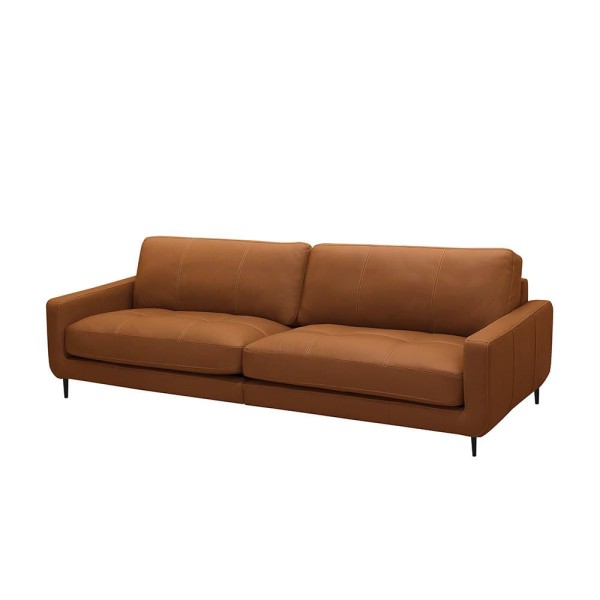 Encontraproduto.com.br - Sofá Decorativo Isaac 3 Lugares Sala De Estar 240cm Pés Em Aço Couro Conhaque