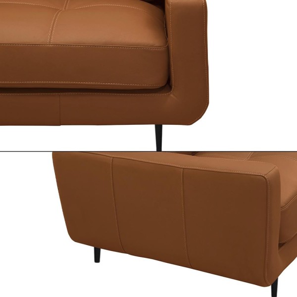 Encontraproduto.com.br - Sofá Decorativo Isaac 3 Lugares Sala De Estar 240cm Pés Em Aço Couro Conhaque
