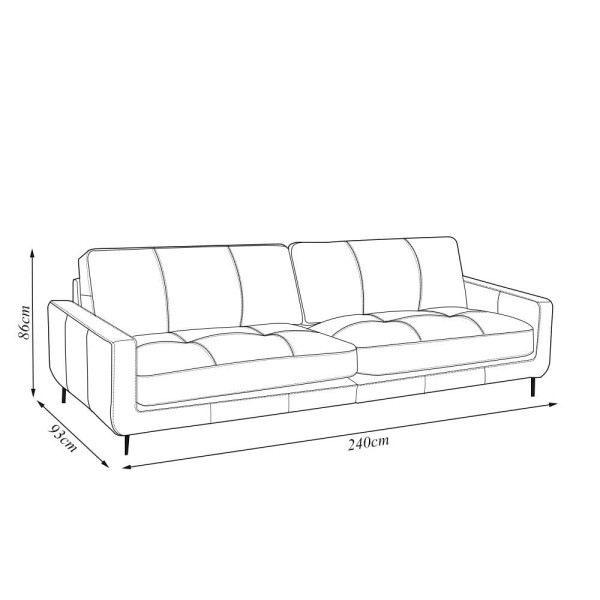Encontraproduto.com.br - Sofá Decorativo Isaac 3 Lugares Sala De Estar 240cm Pés Em Aço Couro Conhaque