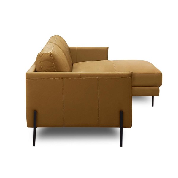 Encontraproduto.com.br - Sofá Decorativo Karine 3 Lugares Sala de estar 230cm com Chaise Pés em Aço Couro Caramelo G88 - Gran Belo