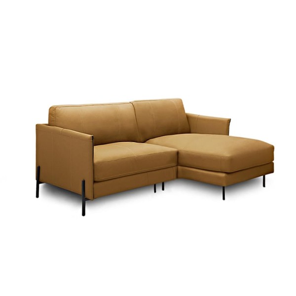 Encontraproduto.com.br - Sofá Decorativo Karine 3 Lugares Sala de estar 230cm com Chaise Pés em Aço Couro Caramelo G88 - Gran Belo