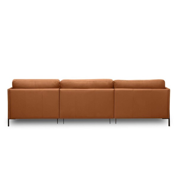 Encontraproduto.com.br - Sofá Decorativo Karine 5 Lugares Sala De Estar 330cm Com Chaise Pés Em Aço Couro Conhaque