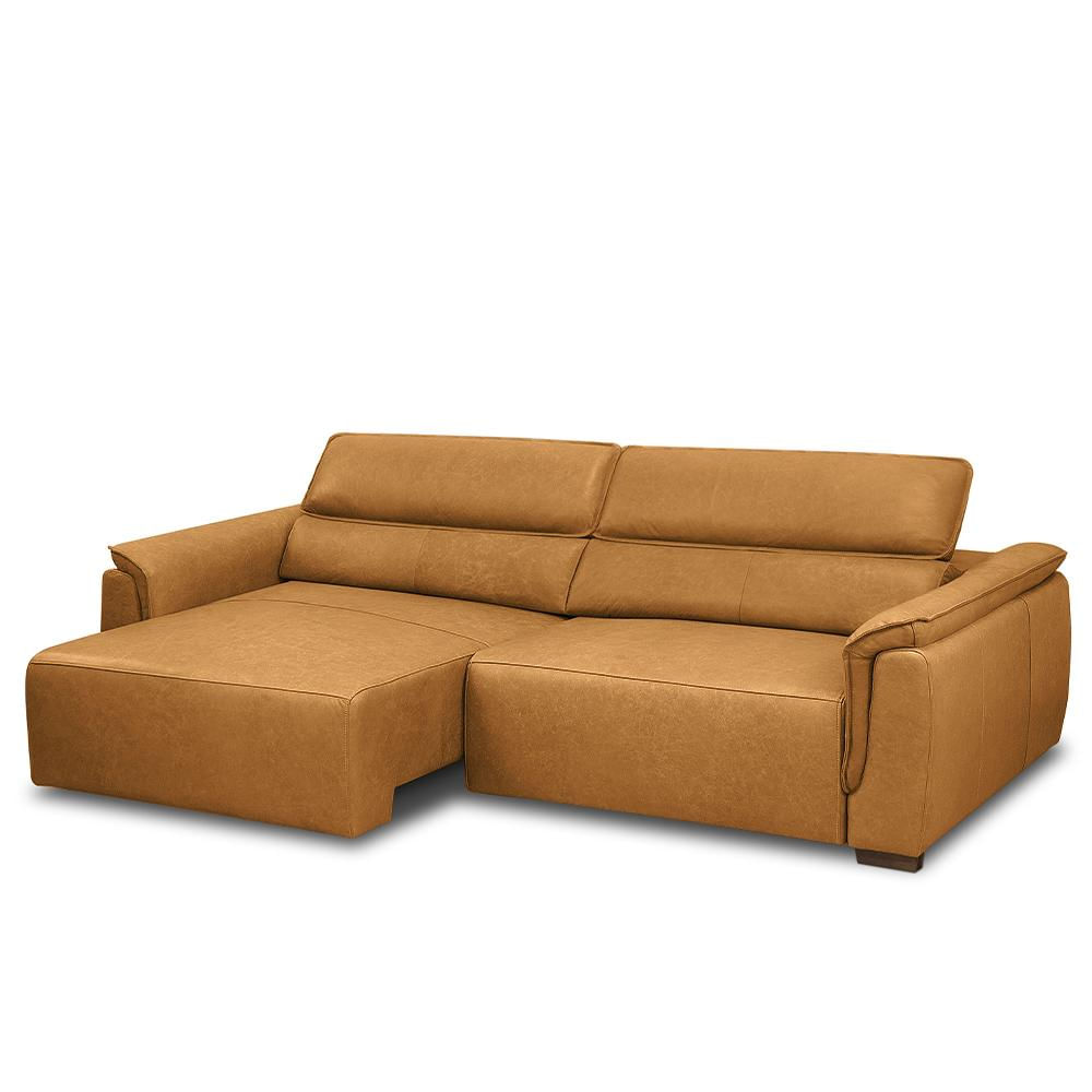 Sofá Decorativo Lorenzo 3 Lugares Sala De Estar 240cm Reclinável E Retrátil Couro Caramelo Manchado