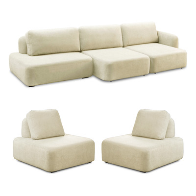 Conjunto Sala De Estar 1 Sofá Retrátil Modulado 342cm E 2 Poltronas Santiago Bouclê Terracota