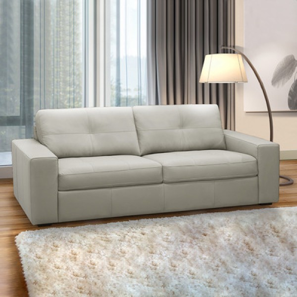 Encontraproduto.com.br - Sofá Decorativo Mendes 2 Lugares Sala De Estar 205cm Pés Em Madeira Couro Off White G88 - Gran Belo