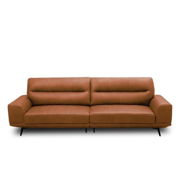 Encontraproduto.com.br - Sofá Decorativo Ashton 3 Lugares Sala De Estar 216cm Pés Em Aço Couro Conhaque G88 - Gran Belo