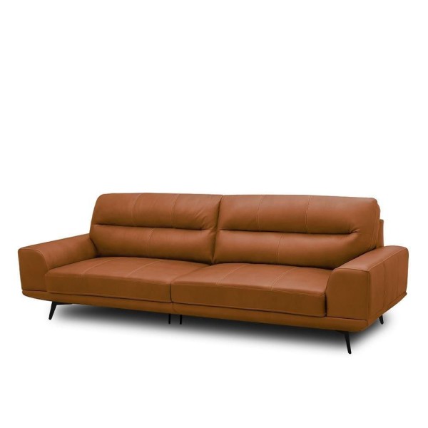 Encontraproduto.com.br - Sofá Decorativo Ashton 3 Lugares Sala De Estar 216cm Pés Em Aço Couro Conhaque G88 - Gran Belo