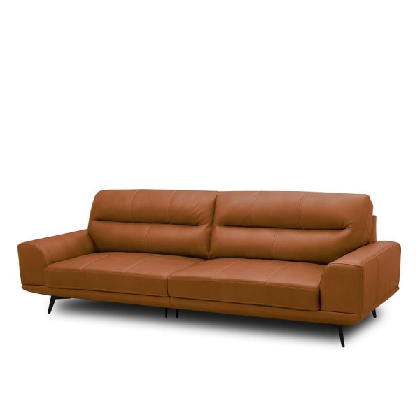 Encontraproduto.com.br - Sofá Decorativo Ashton 3 Lugares Sala De Estar 216cm Pés Em Aço Couro Conhaque G88 - Gran Belo