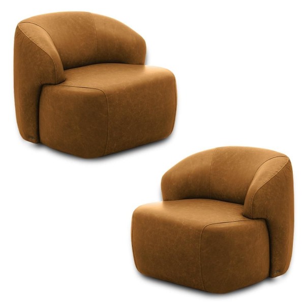 Kit 2 Poltronas Decorativas Charlote Sala De Estar Base Fixa Couro Caramelo Manchado G88 - Gran Belo