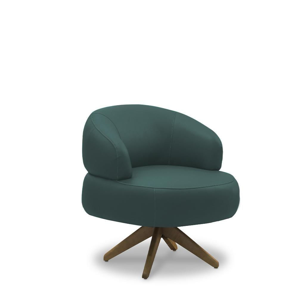 Kit 2 Poltronas Decorativas Katy Sala De Estar Base Giratória Madeira Couro Verde Musgo