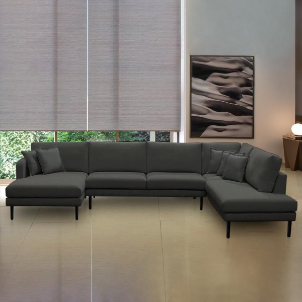 Encontraproduto.com.br - Sofá Decorativo Sala de Estar Osaka 310cm Modulado em U com Almofadas Linho Grafite