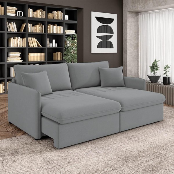 Encontraproduto.com.br - Sofá Reclinável e Retrátil Gandalf Bipartido 174cm Caixa Zero com Almofadas Veludo Cinza G33 - Gran Belo