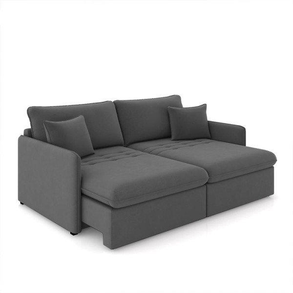Encontraproduto.com.br - Sofá Reclinável e Retrátil Gandalf Bipartido 194cm Caixa Zero com Almofadas Veludo Grafite G33 - Gran Belo