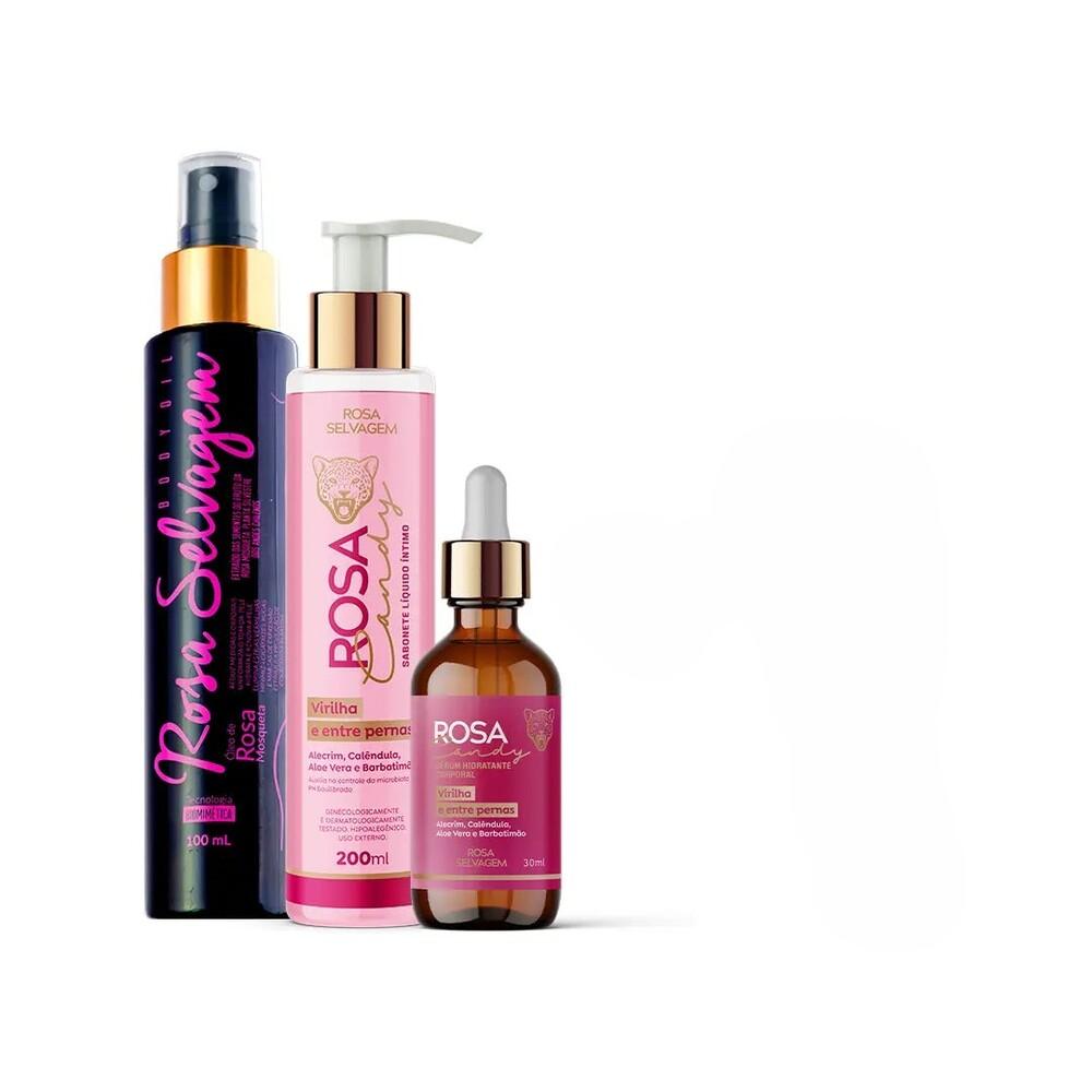 Kit Sérum + Sabonete Líquido + Óleo Corporal Rosa Candy