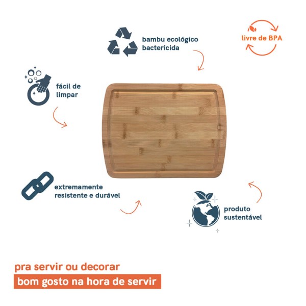 Encontraproduto.com.br - Conjunto de 2 tabuas de bambu com canaleta 33X25 e 25x20