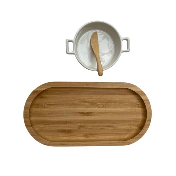 Bandeja Petisqueira de bambu e Petisqueira de Porcelana REDO
