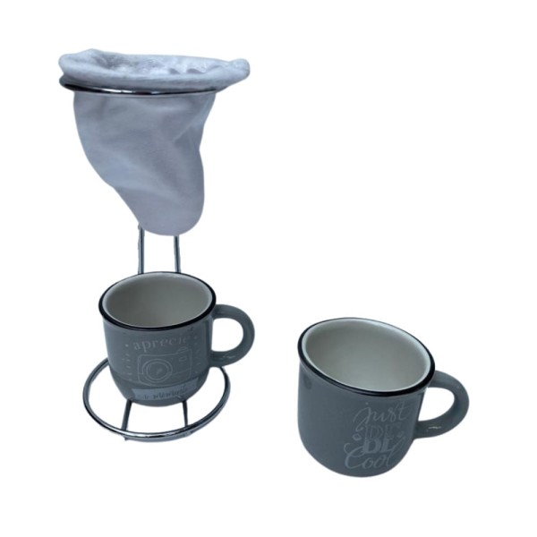 Encontraproduto.com.br - Café Individual 2 Canecas ceramica e coador - Cinza