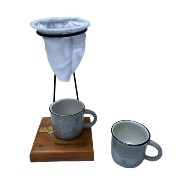 Encontraproduto.com.br - Café Individual 2 Canecas ceramica e coador Demolição Cinza