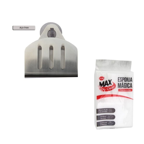 Encontraproduto.com.br - Porta Esponja de inox com ventosa redondo com Esponja magica