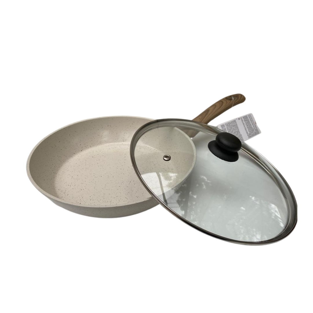 Frigideira Indução ceramico  24 cm - Marmore com tampa vidro