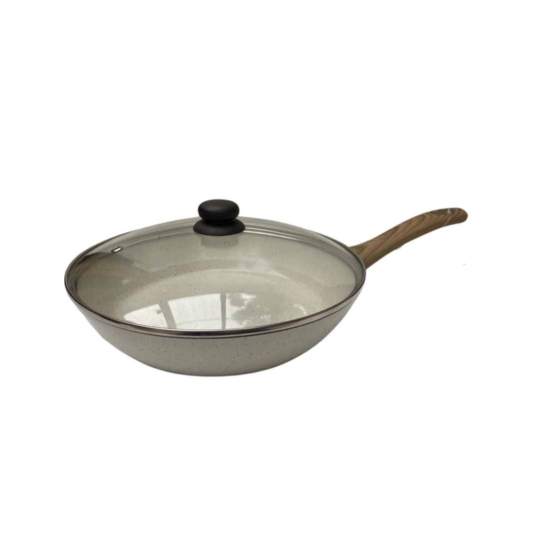 Encontraproduto.com.br - Frigideira Indução ceramico  24 cm - Marmore com tampa vidro