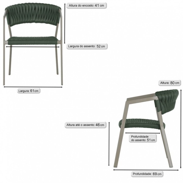 Encontraproduto.com.br - 2 Cadeiras Tricô Náutico E Alumínio Uv Para Varanda Cozinha Verde
